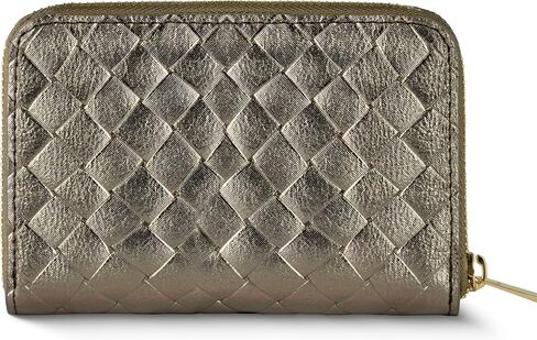 Italian Genuine Suede Wallet for Women with Metallic Weave & Full Zip Closure | Small Rectangular Card Holder Purse (Gold) in Saudi Arabia
