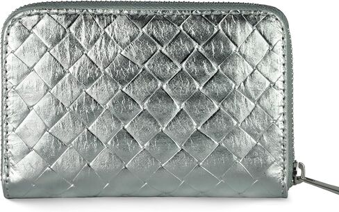 Italian Genuine Suede Wallet for Women with Metallic Weave & Full Zip Closure | Small Rectangular Card Holder Purse (Gold) in Saudi Arabia