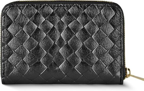 Italian Genuine Suede Wallet for Women with Metallic Weave & Full Zip Closure | Small Rectangular Card Holder Purse (Gold) in Saudi Arabia