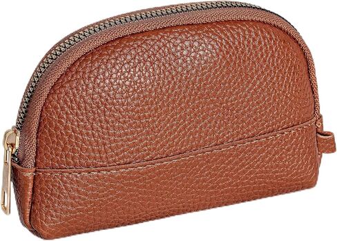 Leather Coin Purse for Women, Small Zipper Coin Pouch Wallet Cute Mini Change Purse for Coins, Cards, Keys, Brown in Saudi Arabia