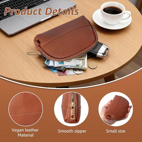 Leather Coin Purse for Women, Small Zipper Coin Pouch Wallet Cute Mini Change Purse for Coins, Cards, Keys, Brown in Saudi Arabia