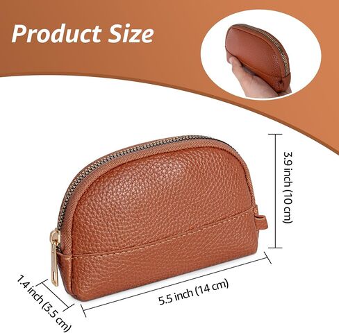 Leather Coin Purse for Women, Small Zipper Coin Pouch Wallet Cute Mini Change Purse for Coins, Cards, Keys, Brown in Saudi Arabia