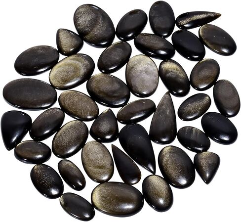 Natural Golden Obsidian Gemstone- Healing Crystals for DIY Jewelry Making -Loose Natural Cabochon -Perfect for Crafting Unique Jewelry Designs (5 pcs, 20-30 mm) in Saudi Arabia