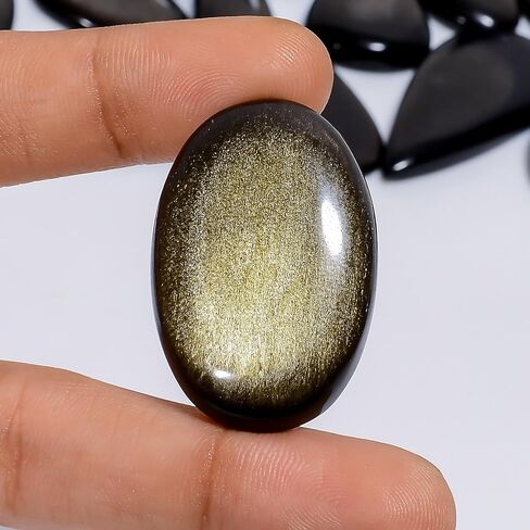 Natural Golden Obsidian Gemstone- Healing Crystals for DIY Jewelry Making -Loose Natural Cabochon -Perfect for Crafting Unique Jewelry Designs (5 pcs, 20-30 mm) in Saudi Arabia