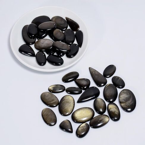 Natural Golden Obsidian Gemstone- Healing Crystals for DIY Jewelry Making -Loose Natural Cabochon -Perfect for Crafting Unique Jewelry Designs (5 pcs, 20-30 mm) in Saudi Arabia
