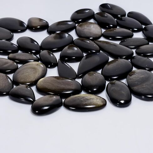 Natural Golden Obsidian Gemstone- Healing Crystals for DIY Jewelry Making -Loose Natural Cabochon -Perfect for Crafting Unique Jewelry Designs (5 pcs, 20-30 mm) in Saudi Arabia