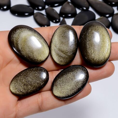Natural Golden Obsidian Gemstone- Healing Crystals for DIY Jewelry Making -Loose Natural Cabochon -Perfect for Crafting Unique Jewelry Designs (5 pcs, 20-30 mm) in Saudi Arabia