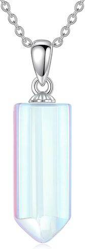 925 Sterling Silver Moonstone/Turquoise/Amethyst Necklace, Hexagonal Gemstone Healing Crystal Pendant Jewelry Gifts for Women, With 18+2inch Chain in Kuwait