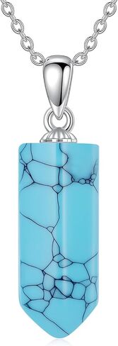 925 Sterling Silver Moonstone/Turquoise/Amethyst Necklace, Hexagonal Gemstone Healing Crystal Pendant Jewelry Gifts for Women, With 18+2inch Chain in Kuwait