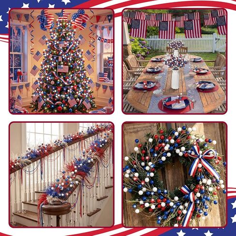 24 Pcs 9.3 Inch 4th of July Glitter Patriotic Ball Picks Red White Blue Berry Stem Picks 4th of July Tree Decorations for 250th Anniversary Patriotic Independence Day DIY Tree Wreath Table Centerpiece in Saudi Arabia