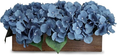 Pre-Made Flower Table Centerpiece, Artificial Hydrangea Arrangements Centerpieces Fake Flowers Decor Wood Tray with Faux Flower Wedding Room Kitchen Farmhouse Indoor Office Party(Navy Blue) in Saudi Arabia