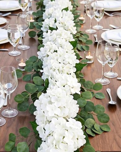 Auihiay Artificial Flower Garland, 2 Pcs Total 12ft Silk Hydrangea Garland, Wedding Arch Flowers, Flower Vines for Mantels and Mirror, Hanging Flower for Table Centrepiece, Baby Shower, Birthday in Saudi Arabia