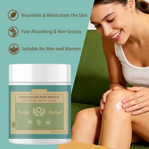 Total Relief Magnesium Soothing Cream Advanced nerve Comfort with Arnica, Menthol, MSM,Fast-Absorbing for Relief Joint, Feet, Hands, Legs, Muscles, and Waist, Natural Ingredient -4floz/114g in Saudi Arabia