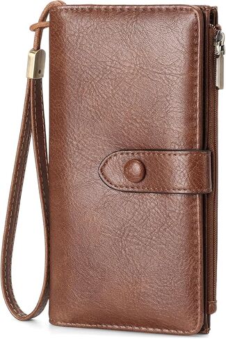 GOIACII Womens Wallets Large Capacity Credit Card Holder RFID Blocking Leather Wallet Wristlet Ladies Clutch Purse Brown in Saudi Arabia