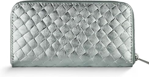 Italian Genuine Metallic Suede Wallet for Women with Full Zip Closure & Woven Texture | Elegant Clutch Card Case (Gold) in Saudi Arabia