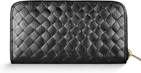 Italian Genuine Metallic Suede Wallet for Women with Full Zip Closure & Woven Texture | Elegant Clutch Card Case (Gold) in Saudi Arabia