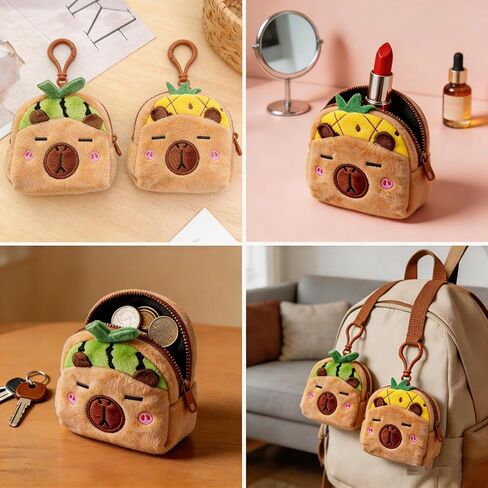 2 Pack Capybara Plush Coin Purse with Zipper, Cute Animal Keychain for Backpacks, Coin, or Handbag Accessory in Saudi Arabia