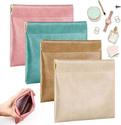 4 Pack Squeeze Coin Purse, PU Leather Change Purse Pouch, Small Makeup Bag for Purse, Mini Storage Pouch for Coins, Jewelry, Earphones in Kuwait