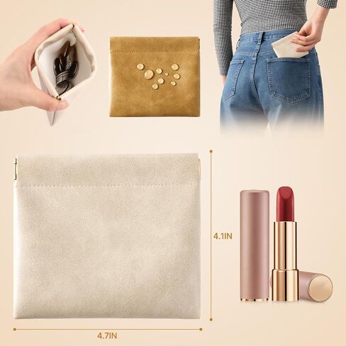 4 Pack Squeeze Coin Purse, PU Leather Change Purse Pouch, Small Makeup Bag for Purse, Mini Storage Pouch for Coins, Jewelry, Earphones in Kuwait