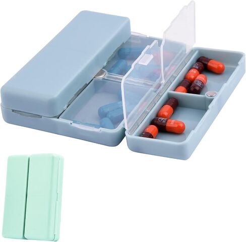 2 Pcs Travel Pill Organizer, Pocket Pharmacy with 7 Compartments Design, Magnetic Travel Box Pill Dispenser, Portable Medicine Vitamin Holder Container(Blue+Green) in Saudi Arabia