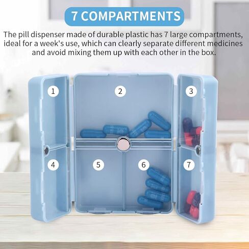 2 Pcs Travel Pill Organizer, Pocket Pharmacy with 7 Compartments Design, Magnetic Travel Box Pill Dispenser, Portable Medicine Vitamin Holder Container(Blue+Green) in Saudi Arabia