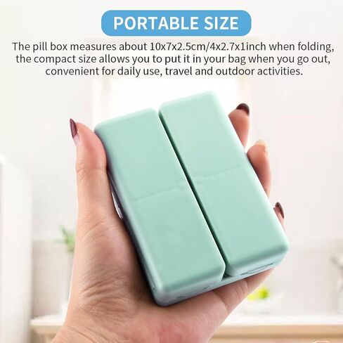 2 Pcs Travel Pill Organizer, Pocket Pharmacy with 7 Compartments Design, Magnetic Travel Box Pill Dispenser, Portable Medicine Vitamin Holder Container(Blue+Green) in Saudi Arabia