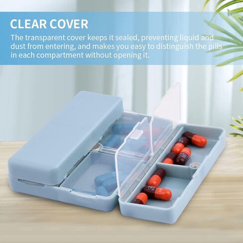 2 Pcs Travel Pill Organizer, Pocket Pharmacy with 7 Compartments Design, Magnetic Travel Box Pill Dispenser, Portable Medicine Vitamin Holder Container(Blue+Green) in Saudi Arabia