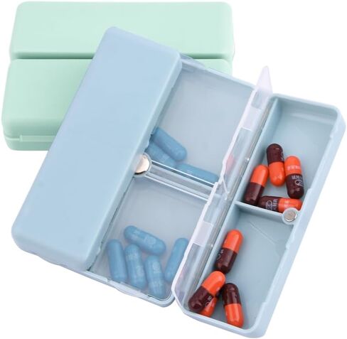 2 Pcs Travel Pill Organizer, Pocket Pharmacy with 7 Compartments Design, Magnetic Travel Box Pill Dispenser, Portable Medicine Vitamin Holder Container(Blue+Green) in Saudi Arabia