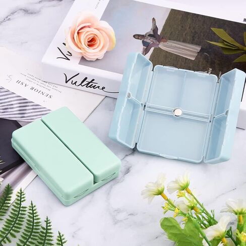2 Pcs Travel Pill Organizer, Pocket Pharmacy with 7 Compartments Design, Magnetic Travel Box Pill Dispenser, Portable Medicine Vitamin Holder Container(Blue+Green) in Saudi Arabia