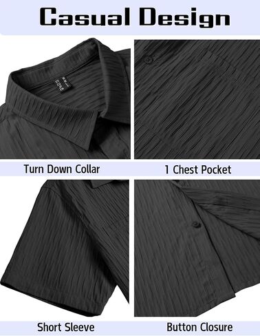 EKLENTSON Mens Button Down Shirt Short Sleeve Casual Textured Shirts Breathable Summer Beach Shirt with Pocket in Saudi Arabia