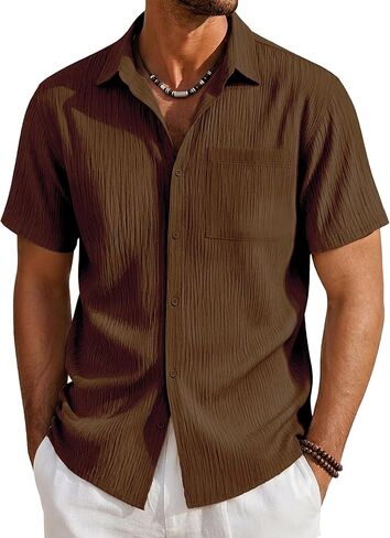 EKLENTSON Mens Button Down Shirt Short Sleeve Casual Textured Shirts Breathable Summer Beach Shirt with Pocket in Saudi Arabia