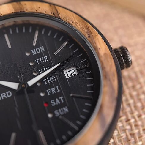 EBONY Wooden Couple Watches for Him Her Handmade Multi-Color Wood Band Date Week Display Wristwatch Unique Anniversary for Boyfriend and Girlfriend in Saudi Arabia