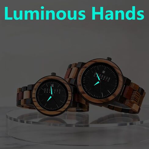 EBONY Wooden Couple Watches for Him Her Handmade Multi-Color Wood Band Date Week Display Wristwatch Unique Anniversary for Boyfriend and Girlfriend in Saudi Arabia