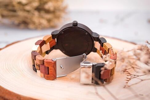 EBONY Wooden Couple Watches for Him Her Handmade Multi-Color Wood Band Date Week Display Wristwatch Unique Anniversary for Boyfriend and Girlfriend in Saudi Arabia
