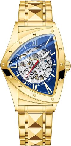 Tiong Men's Triangle Skeleton Mechanical Watch - Unique Design, Water Resistant & Luminous | Stainless Steel/Black Leather Strap | Perfect for Business & Casual in Kuwait