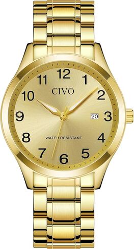 CIVO Silver Analog Watches for Men: Waterproof Quartz Stainless Steel Large Numbers Wristwatch with Luminous Hands Date - Easy to Read for Seniors Low Vision Gifts for Him in Kuwait