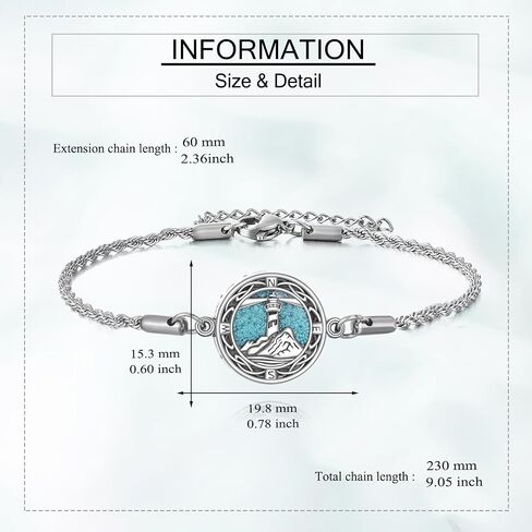 ONEFINITY Lighthouse Urn Bracelet For Ashes 925 Sterling Silver Ashes Bracelet Cremation Jewelry Gift (lighthouse urn 1) in Kuwait