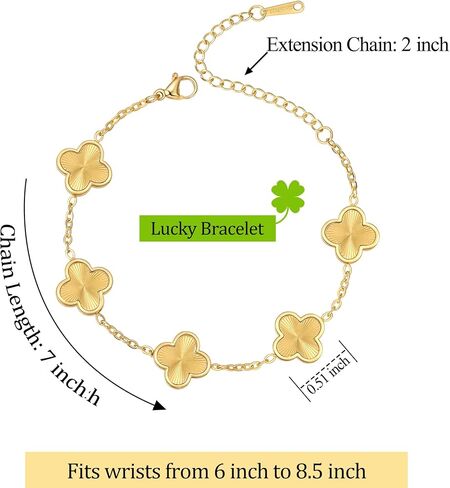 (Sturdy Version) 18K Gold Plated Bracelets for Women Men (Double Sided) Four Leaf Clover Cute Trendy Lucky Braclet (Adjustable) Fit Wrist Within 8 Inch, Gold White Black Green Blue Red Pink in Saudi Arabia
