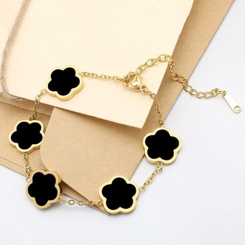 18K Gold Plated Clover Lucky Bracelet for Women Four Leaf Link Bracelets Stainless Steel Trendy Jewelry Gifts in Kuwait