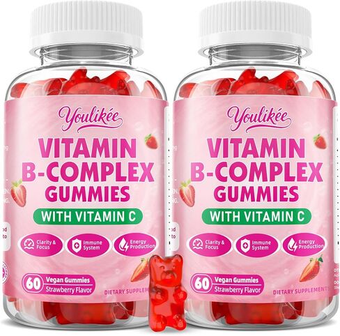 Vitamin B-Complex Gummies for Women & Men, Methyl B12, B1, B2, B3, B5, B6, B7 & B9 - Vitamin B Complex with Vitamin C Supports Energy & Immune Function, Strawberry Flavor, 60 Count in Saudi Arabia