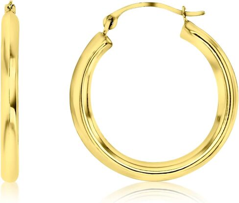 14K Yellow Gold 3x15mm-25mm Classic Polished Round Lightweight Hoop Earrings in Kuwait