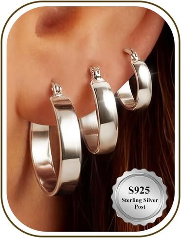 5mm Chunky Hoop Earrings Set, 3 Pairs Durable Bold Small Gold Hoop Earrings, Hypoallergenic 925 Silver Post Huggie Hoops, Lightweight Stacked-Style Thick Hoops Earring for Women in Saudi Arabia