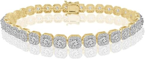 VVS1/D 6.55 Ctw. Lab Simulated Diamonds 14K Solid Gold Bonded Square Flower Cluster Tennis Link Bracelet 6mm/7Inch Unisex in Saudi Arabia