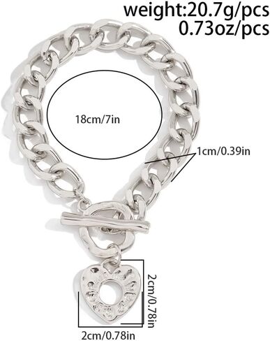Gold Big Hollow Heart Bracelet for Women,Charm Punk Thick Chain Heart Toggle Bracelets,Fashion Love Statement Jewelry Valentine's Day Gifts in Saudi Arabia