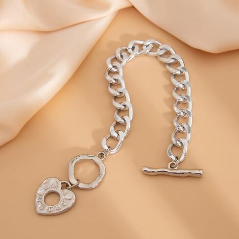 Gold Big Hollow Heart Bracelet for Women,Charm Punk Thick Chain Heart Toggle Bracelets,Fashion Love Statement Jewelry Valentine's Day Gifts in Saudi Arabia