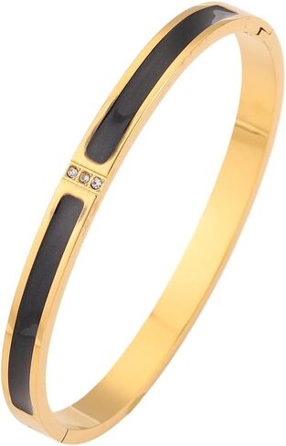 18K Gold Plated Bracelet for Women, Bangle Style with White Enamel Inlay in Kuwait