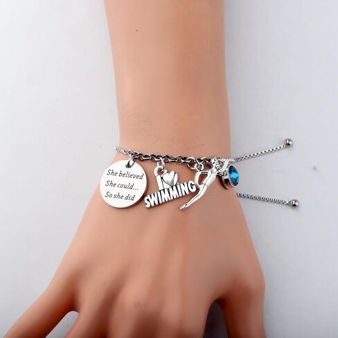PLITI Swim Gift Swimming Lover Gift Swim Team Gift Swim Coach Gift She Believed She Could So She Did Bracelet For Swimmer in Saudi Arabia