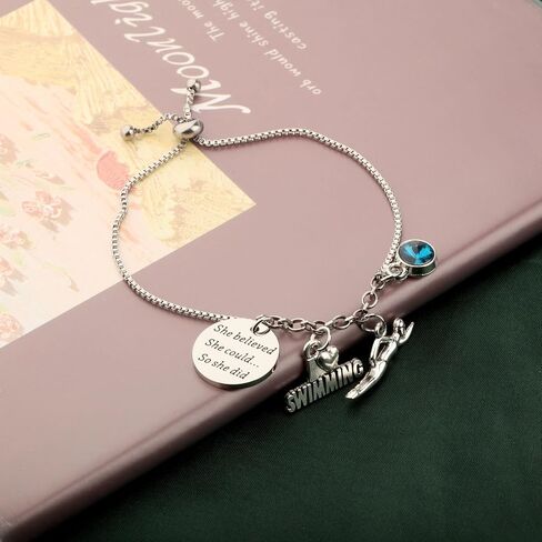 PLITI Swim Gift Swimming Lover Gift Swim Team Gift Swim Coach Gift She Believed She Could So She Did Bracelet For Swimmer in Saudi Arabia