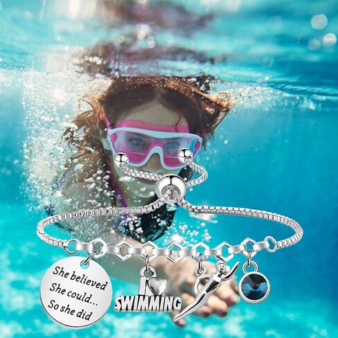 PLITI Swim Gift Swimming Lover Gift Swim Team Gift Swim Coach Gift She Believed She Could So She Did Bracelet For Swimmer in Saudi Arabia