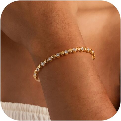 Fullpop 18K Gold Plated Cuff Bracelets for Women Trendy, Dainty Gold Bangle Bracelets for Women CZ Heart Star Bangles Friendship Bracelets Fashion Anthropologie Jewelry Christmas Gifts for Women in Saudi Arabia